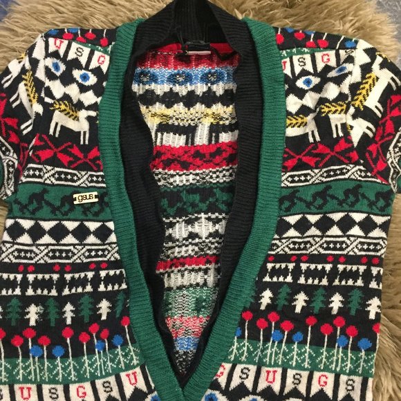 GSUS wool blend ugly Christmas grandpa sweater cardigan - size XS - Picture 4 of 11